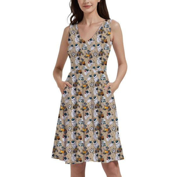 V-Neck Pocket Skater Dress - Wall-E & Eve Sketched