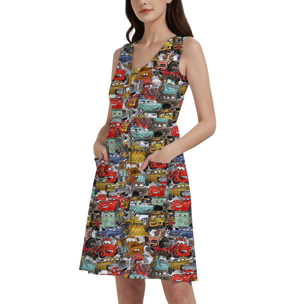 Button Front Pocket Dress - Pixar Cars Sketched