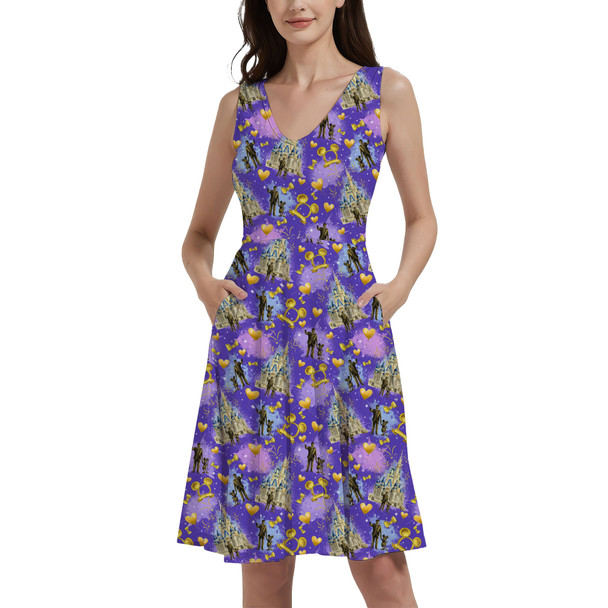 V-Neck Pocket Skater Dress - Walt & Mickey Statue at WDW