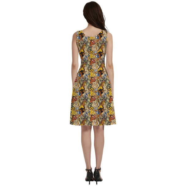 V-Neck Pocket Skater Dress - Lion King Sketched