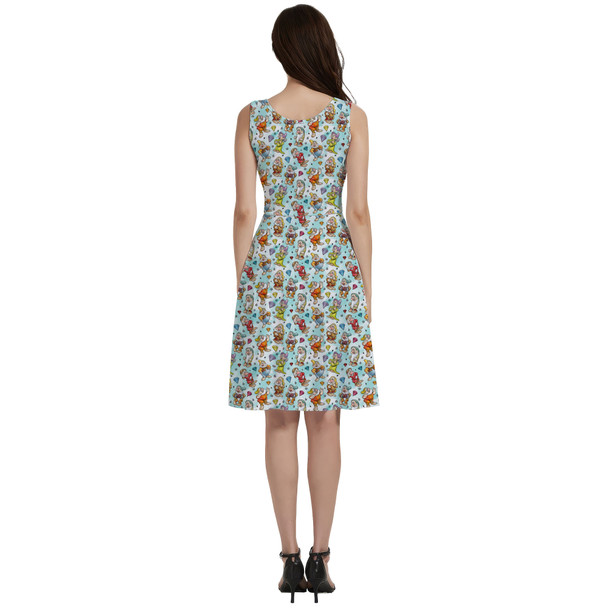 V-Neck Pocket Skater Dress - Seven Dwarfs Sketched