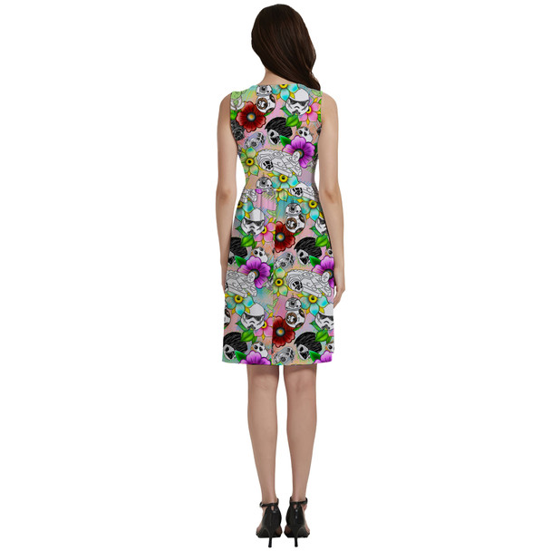 Button Front Pocket Dress - Sketched Floral Star Wars