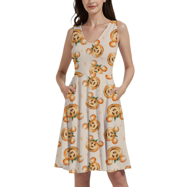 V-Neck Pocket Skater Dress - Happy Mouse Pumpkins