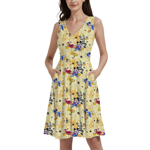 V-Neck Pocket Skater Dress - Mickey & Friends Boo To You