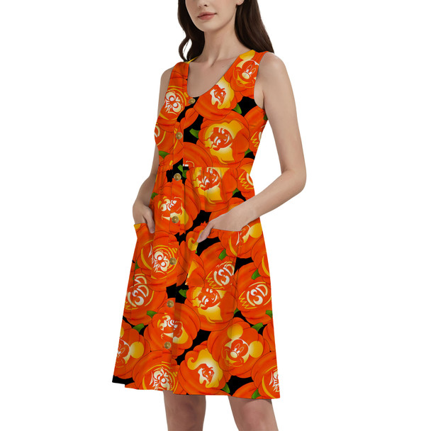 Button Front Pocket Dress - Disney Carved Pumpkins