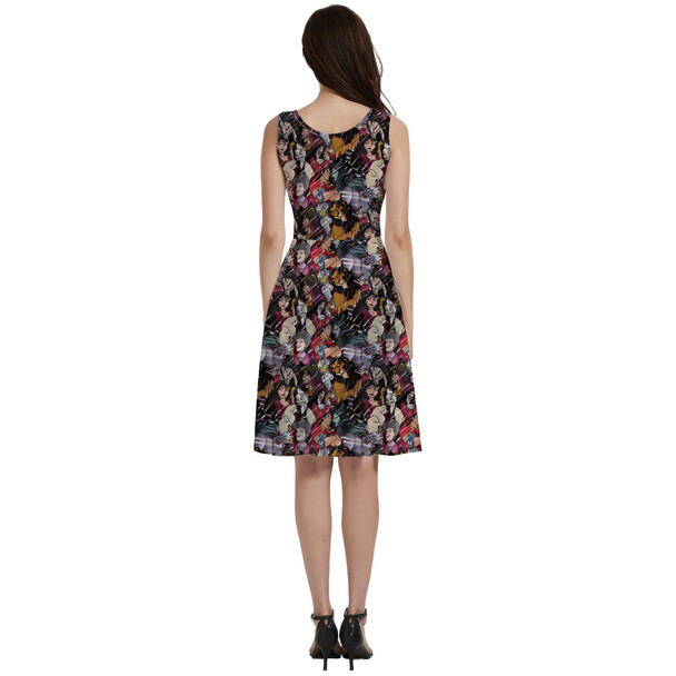 V-Neck Pocket Skater Dress - Disney Villains Sketched