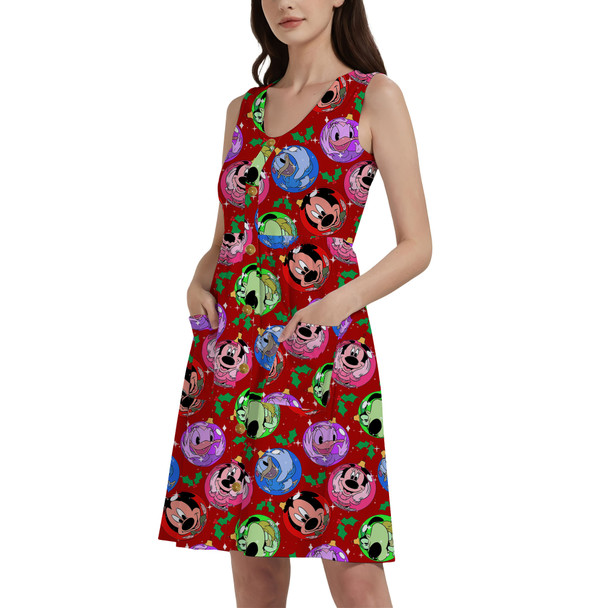 Button Front Pocket Dress - Funny Mouse Ornament Reflections