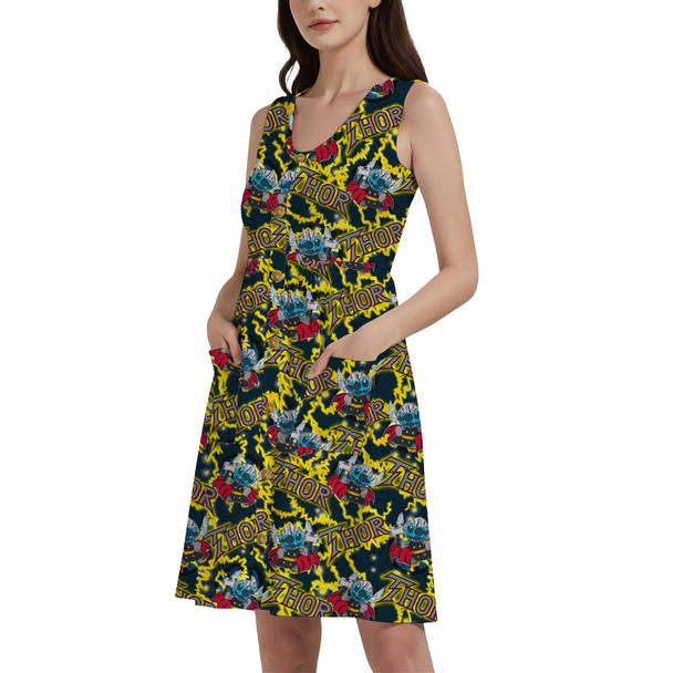 Button Front Pocket Dress - Superhero Stitch - Thor