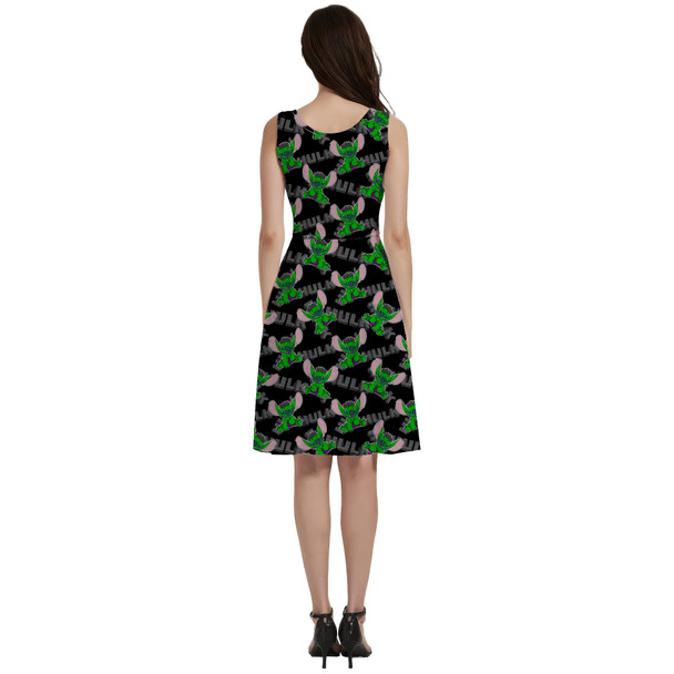 V-Neck Pocket Skater Dress - Superhero Stitch - Hulk