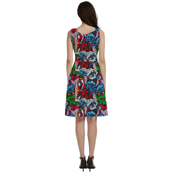 V-Neck Pocket Skater Dress - Superhero Stitch - All Heroes Stacked