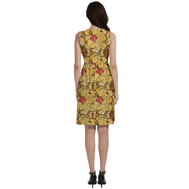 Button Front Pocket Dress - Sketched Pooh in the Honey Tree