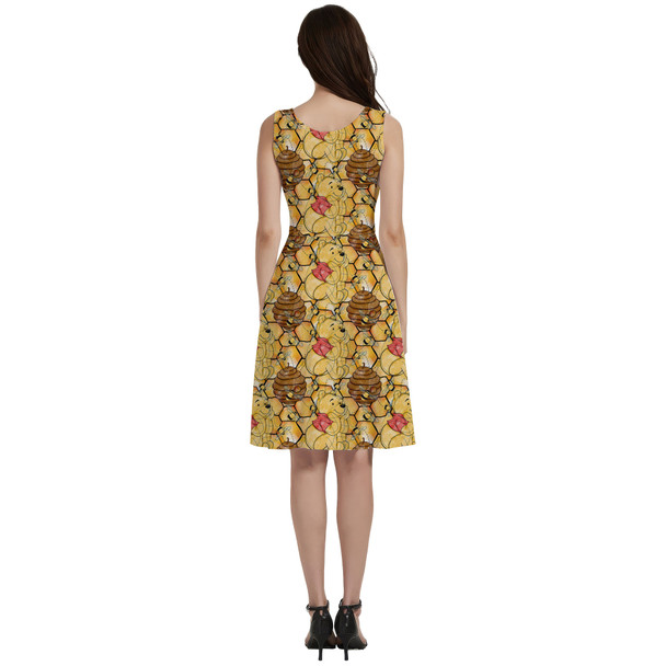 V-Neck Pocket Skater Dress - Sketched Pooh in the Honey Tree