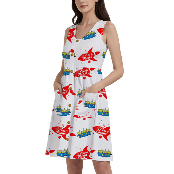 Button Front Pocket Dress - Pizza Planet