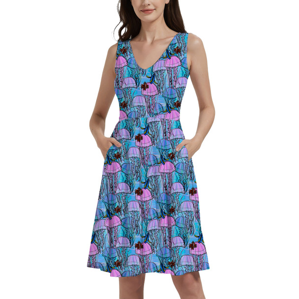 V-Neck Pocket Skater Dress - Jellyfish Jumping