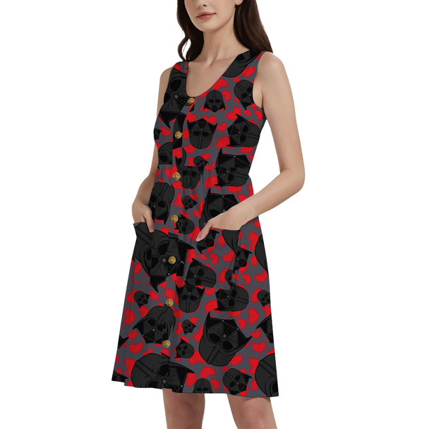 Button Front Pocket Dress - Vader Valentine