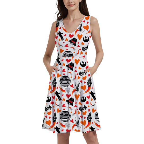 V-Neck Pocket Skater Dress - Star Wars In Love