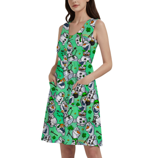 Button Front Pocket Dress - Sketched Olaf St. Patrick's Day