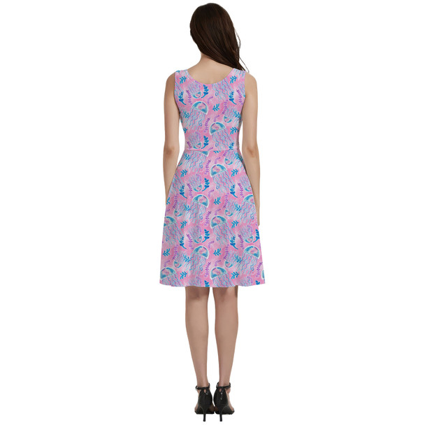 V-Neck Pocket Skater Dress - Neon Floral Jellyfish