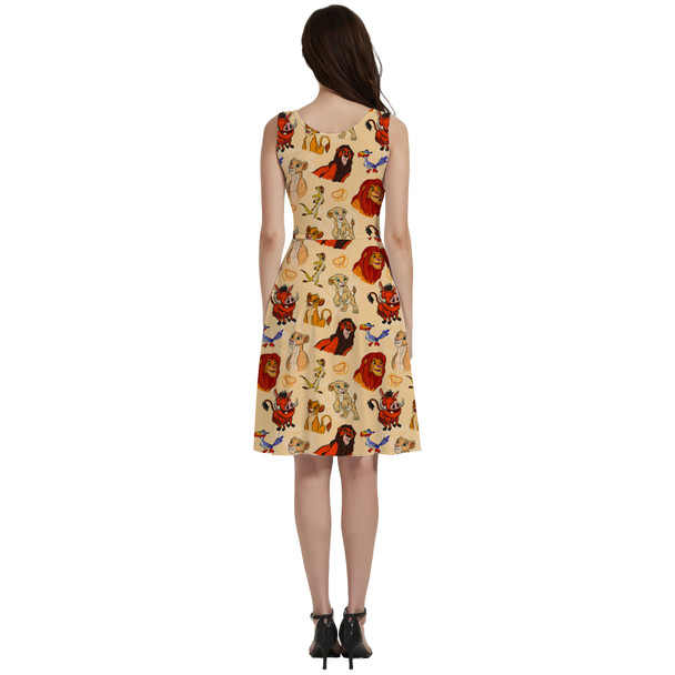 V-Neck Pocket Skater Dress - Sketched Lion King Friends