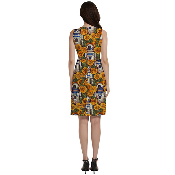 Button Front Pocket Dress - Retro Floral R2D2 Droid