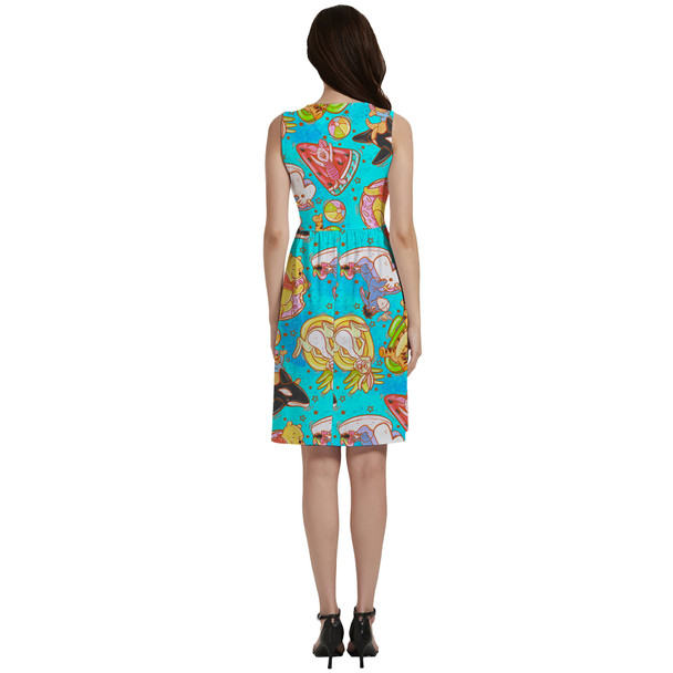 Button Front Pocket Dress - Pool Floats Pooh
