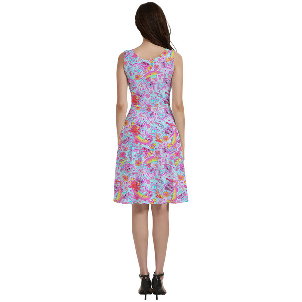 V-Neck Pocket Skater Dress - Neon Rainbow Stitch