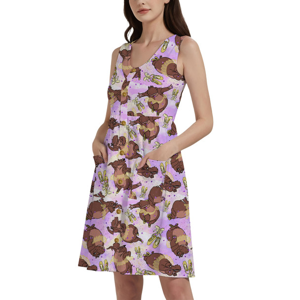 Button Front Pocket Dress - Hippo Ballerinas