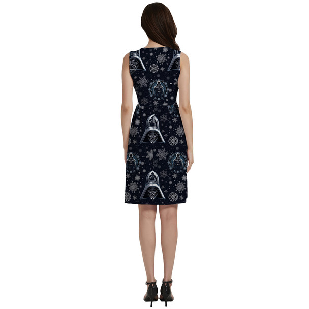 Button Front Pocket Dress - Vader Winter Holiday Christmas Snowflakes