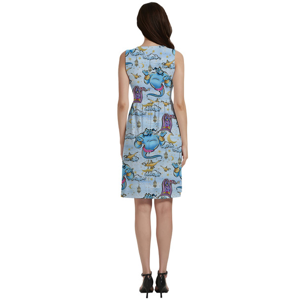 Button Front Pocket Dress - Whimsical Genie and Magic Carpet