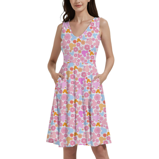 V-Neck Pocket Skater Dress - Floral Hippie Mouse