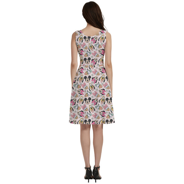 V-Neck Pocket Skater Dress - Spring Mickey and Friends