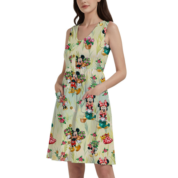 Button Front Pocket Dress - Gardener Mickey and Minnie