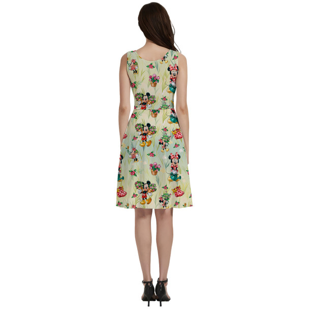 V-Neck Pocket Skater Dress - Gardener Mickey and Minnie