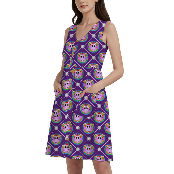 Button Front Pocket Dress - Geometric Figment