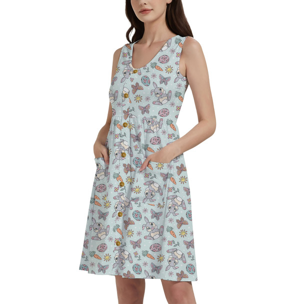 Button Front Pocket Dress - Thumper Springtime