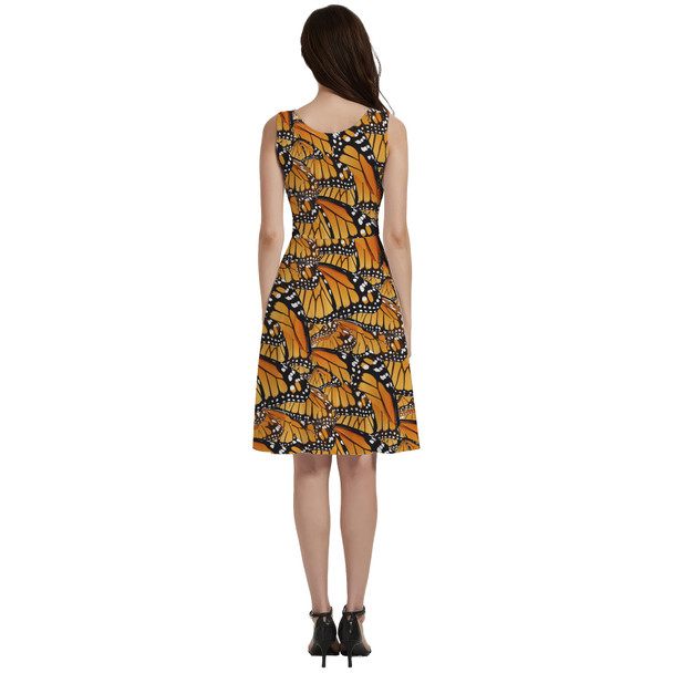 V-Neck Pocket Skater Dress - Animal Print - Monarch Butterfly