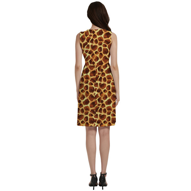 Button Front Pocket Dress - Animal Print - Giraffe