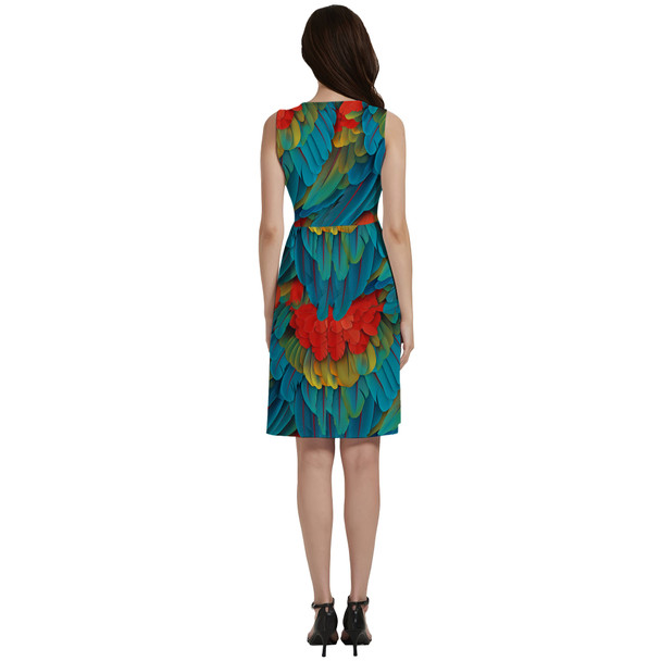 Button Front Pocket Dress - Animal Print - Macaw Parrot