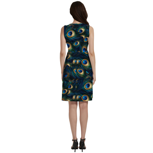 Button Front Pocket Dress - Animal Print - Peacock