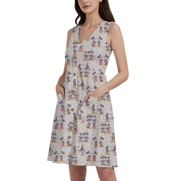 Button Front Pocket Dress - Retro Mickey & Minnie