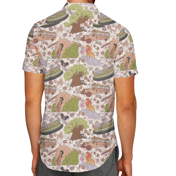Men's Button Down Short Sleeve Shirt - Hand Drawn Animal Kingdom