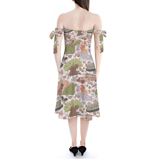 Strapless Bardot Midi Dress - Hand Drawn Animal Kingdom