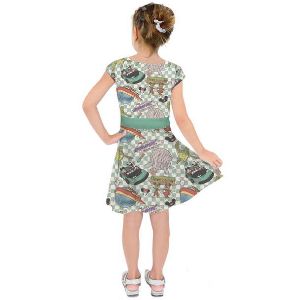 Girls Short Sleeve Skater Dress - Hand Drawn Epcot