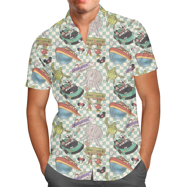 Men's Button Down Short Sleeve Shirt - Hand Drawn Epcot