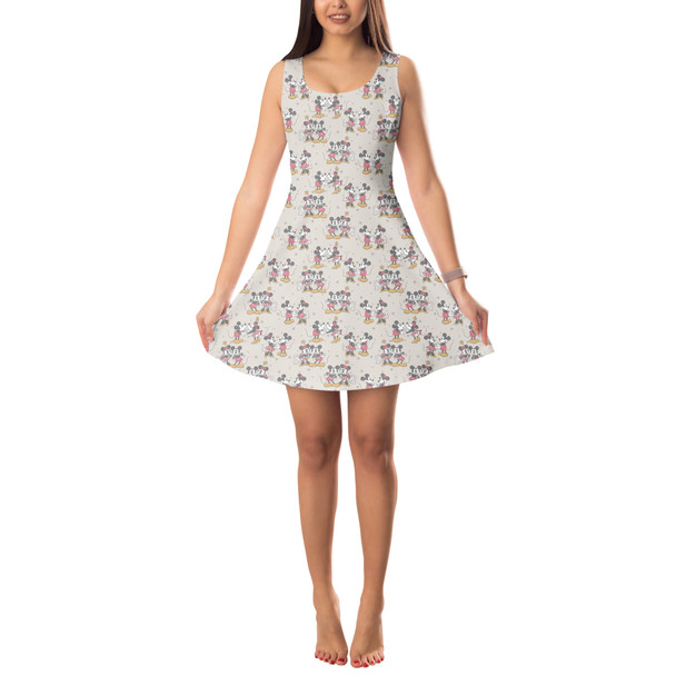 Sleeveless Flared Dress - Retro Mickey & Minnie