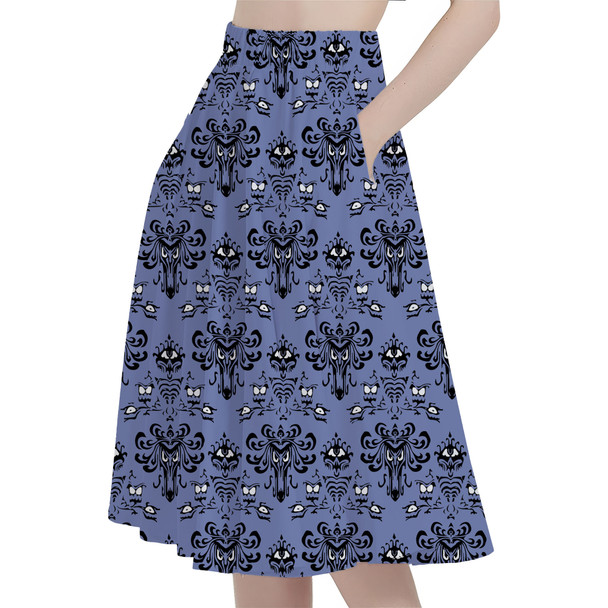 A-Line Pocket Skirt - Haunted Mansion Wallpaper