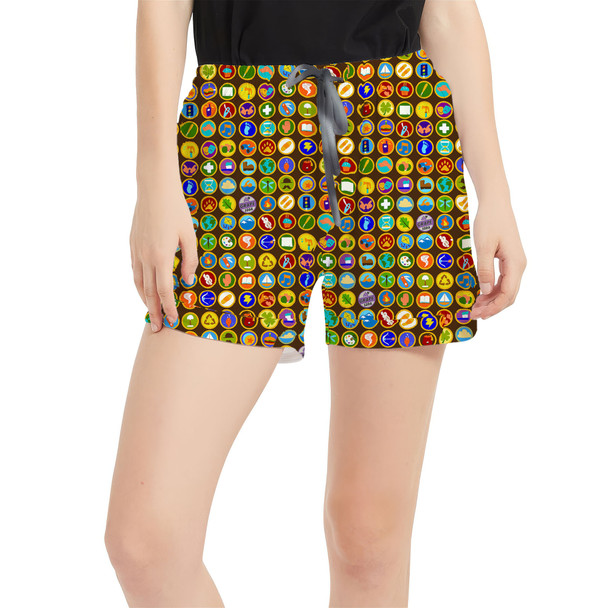 Women's Run Shorts with Pockets - Wilderness Explorer Badges Up Inspired