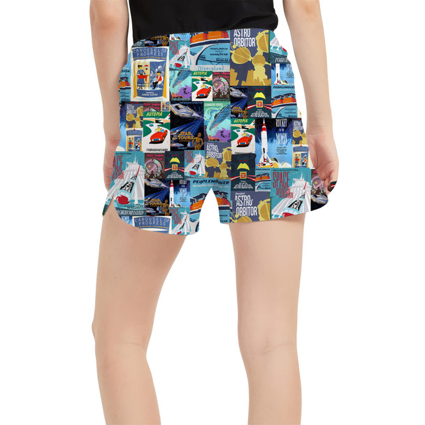 Women's Run Shorts with Pockets - Tomorrowland Vintage Attraction Posters
