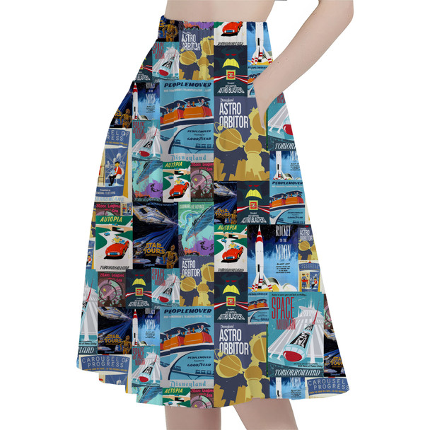 A-Line Pocket Skirt - Tomorrowland Vintage Attraction Posters