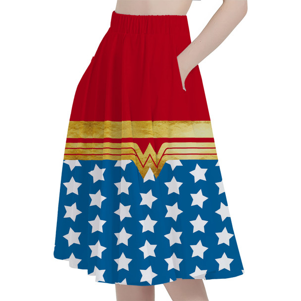 A-Line Pocket Skirt - Wonder Woman Super Hero Inspired